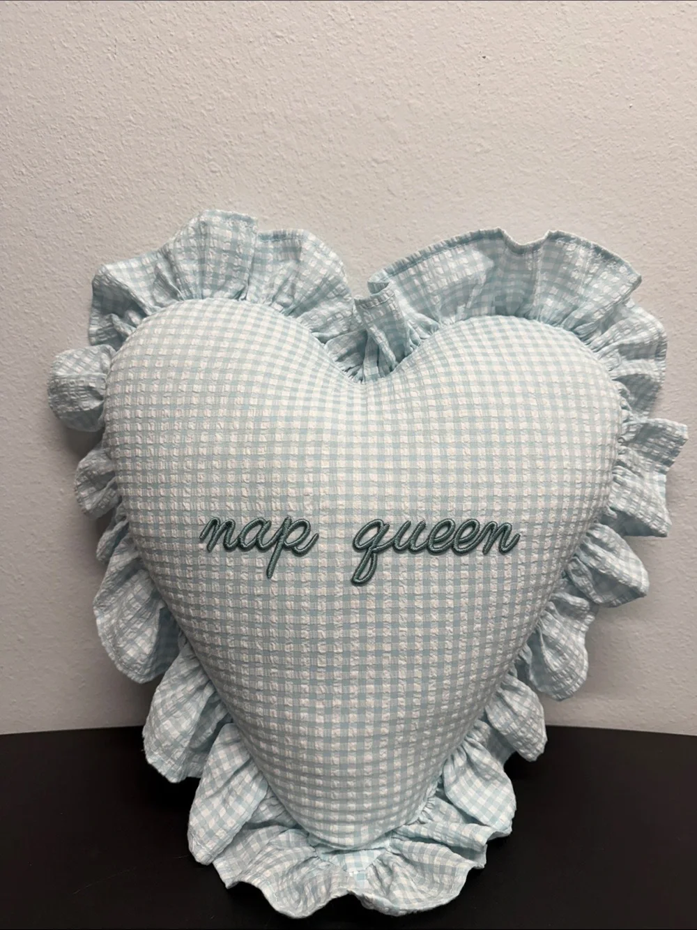 Style House | “Nap Queen” Embroidered Heart Gingham Pillow Home Decor